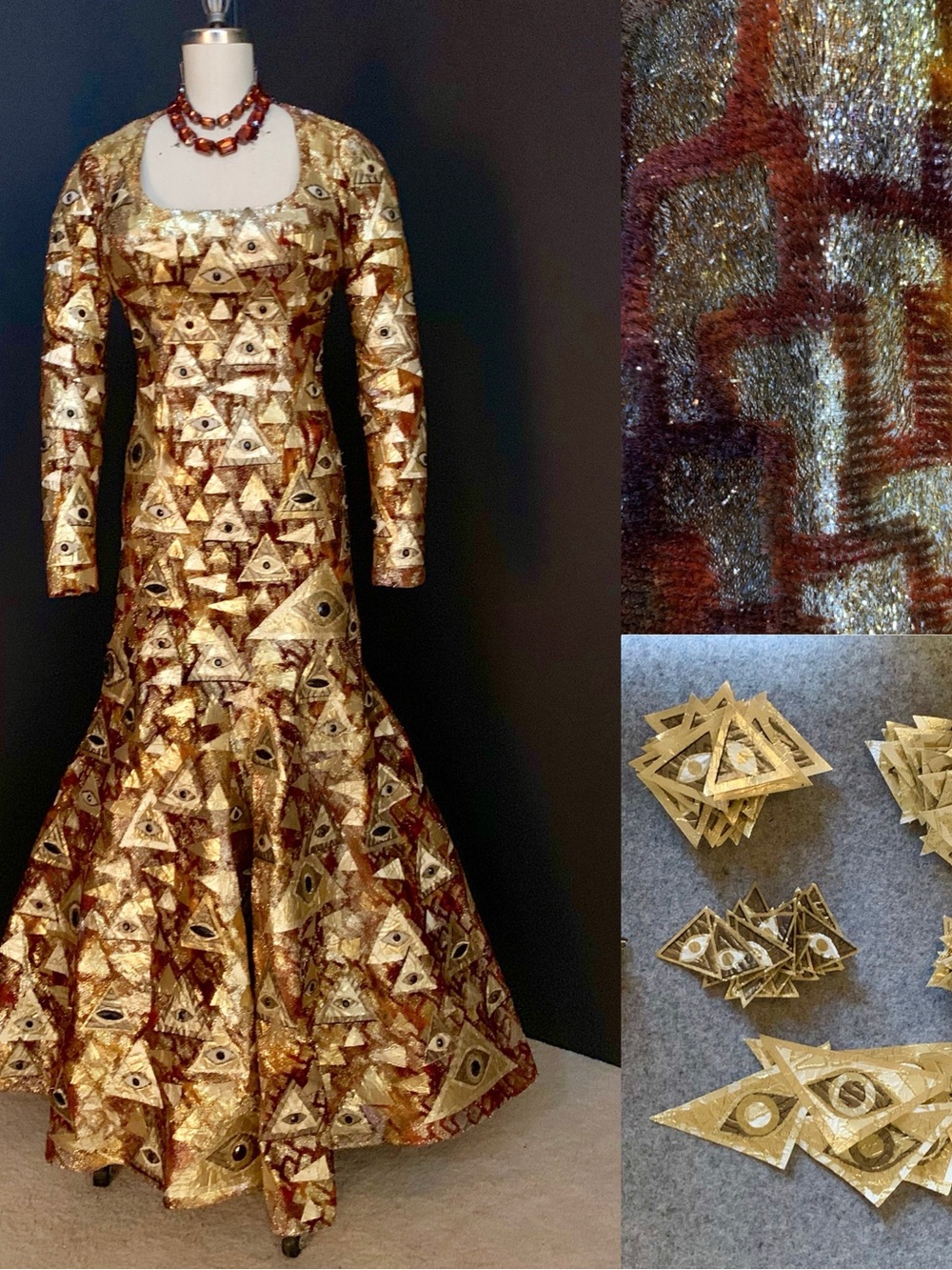Gold & Brown Long-Sleeve Mermaid Evening Dress by